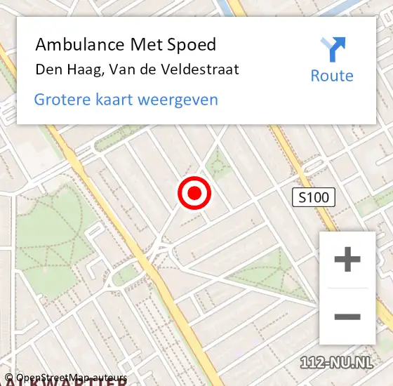 Locatie op kaart van de 112 melding: Ambulance Met Spoed Naar Den Haag, Van de Veldestraat op 23 oktober 2017 19:10