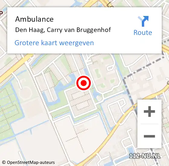 Locatie op kaart van de 112 melding: Ambulance Den Haag, Carry van Bruggenhof op 23 oktober 2017 19:25