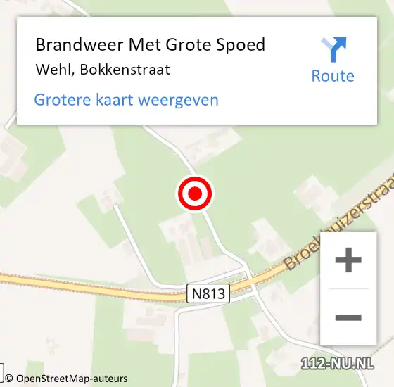 Locatie op kaart van de 112 melding: Brandweer Met Grote Spoed Naar Wehl, Bokkenstraat op 23 oktober 2017 21:05