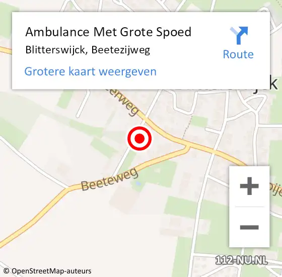 Locatie op kaart van de 112 melding: Ambulance Met Grote Spoed Naar Blitterswijck, Beetezijweg op 23 oktober 2017 21:19