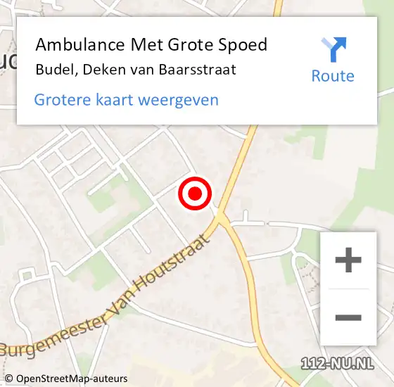 Locatie op kaart van de 112 melding: Ambulance Met Grote Spoed Naar Budel, Deken van Baarsstraat op 23 oktober 2017 23:03