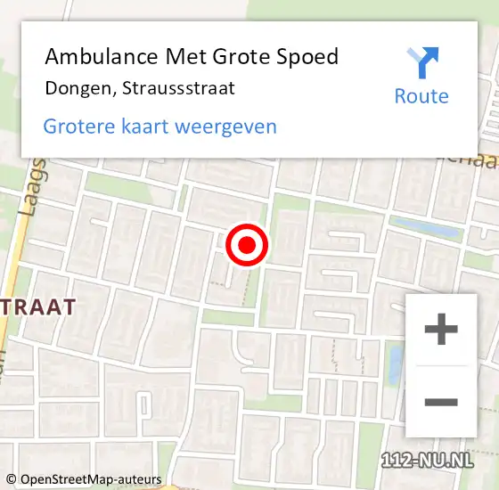 Locatie op kaart van de 112 melding: Ambulance Met Grote Spoed Naar Dongen, Straussstraat op 24 oktober 2017 01:19