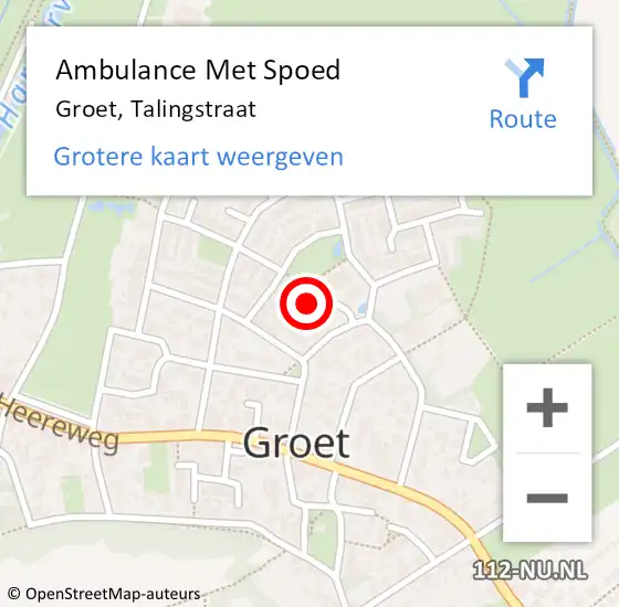 Locatie op kaart van de 112 melding: Ambulance Met Spoed Naar Groet, Talingstraat op 24 oktober 2017 01:41