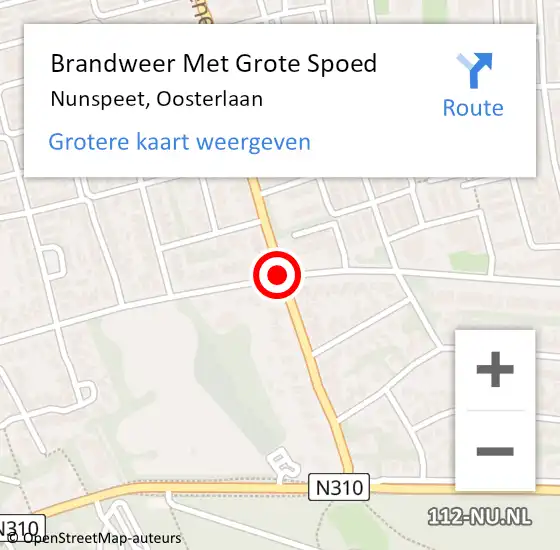 Locatie op kaart van de 112 melding: Brandweer Met Grote Spoed Naar Nunspeet, Oosterlaan op 24 oktober 2017 07:41