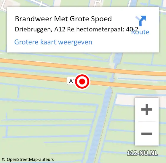 Locatie op kaart van de 112 melding: Brandweer Met Grote Spoed Naar Driebruggen, A12 L hectometerpaal: 37,3 op 24 oktober 2017 07:47