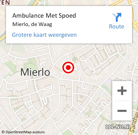 Locatie op kaart van de 112 melding: Ambulance Met Spoed Naar Mierlo, de Waag op 24 oktober 2017 07:56