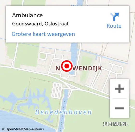 Locatie op kaart van de 112 melding: Ambulance Goudswaard, Oslostraat op 24 oktober 2017 08:00