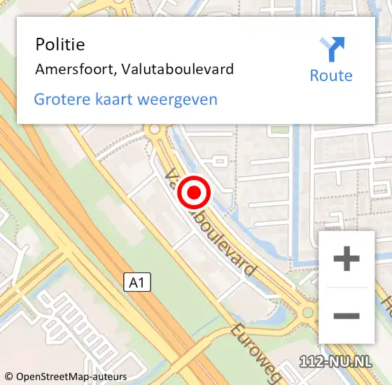 Locatie op kaart van de 112 melding: Politie Amersfoort, Valutaboulevard op 24 oktober 2017 08:10
