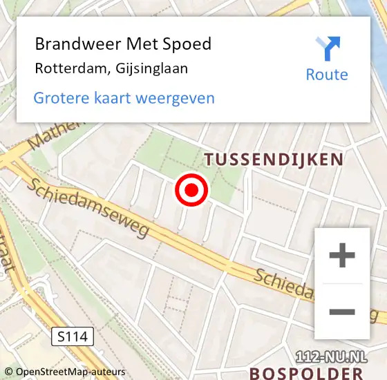 Locatie op kaart van de 112 melding: Brandweer Met Spoed Naar Rotterdam, Gijsinglaan op 24 oktober 2017 08:39