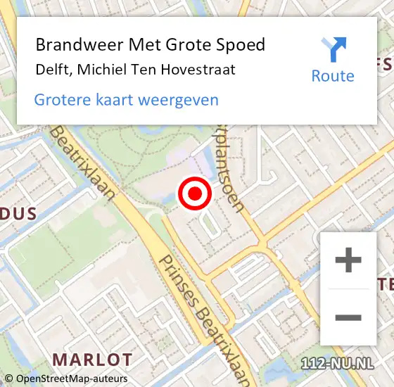 Locatie op kaart van de 112 melding: Brandweer Met Grote Spoed Naar Delft, Michiel Ten Hovestraat op 24 oktober 2017 08:41