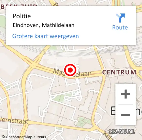 Locatie op kaart van de 112 melding: Politie Eindhoven, Mathildelaan op 24 oktober 2017 08:47