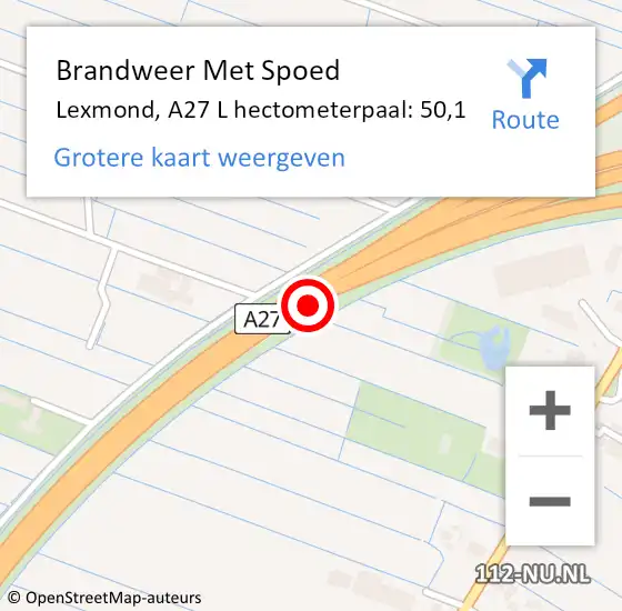Locatie op kaart van de 112 melding: Brandweer Met Spoed Naar Lexmond, A27 R hectometerpaal: 49,4 op 24 oktober 2017 09:02