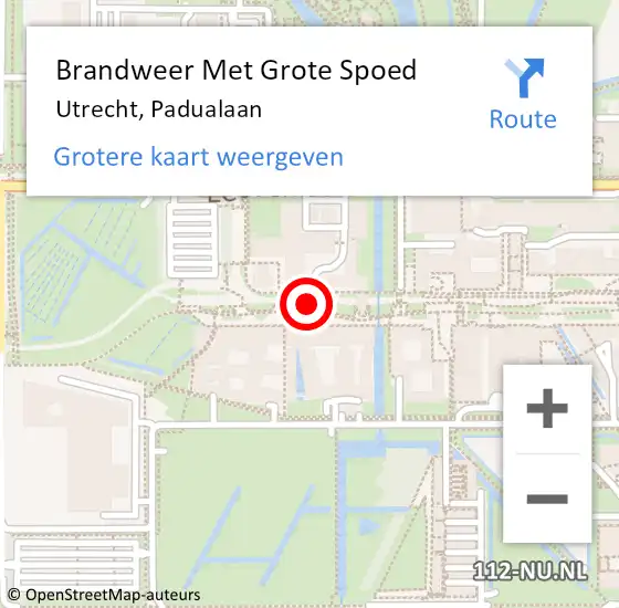 Locatie op kaart van de 112 melding: Brandweer Met Grote Spoed Naar Utrecht, Padualaan op 24 oktober 2017 09:02