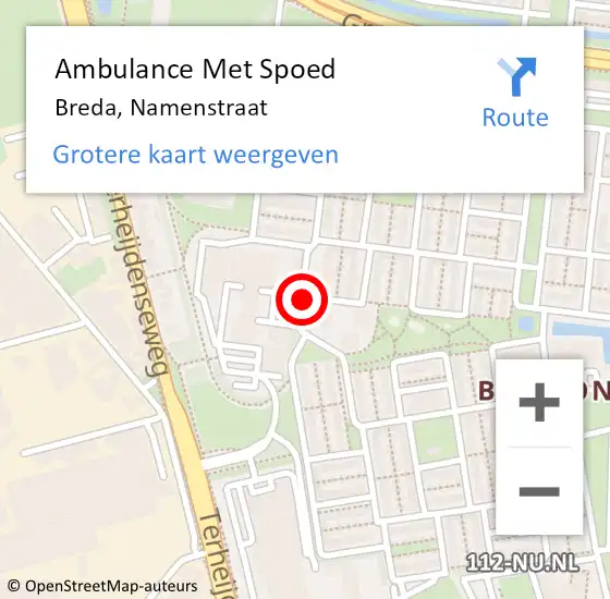 Locatie op kaart van de 112 melding: Ambulance Met Spoed Naar Breda, Namenstraat op 24 oktober 2017 09:16