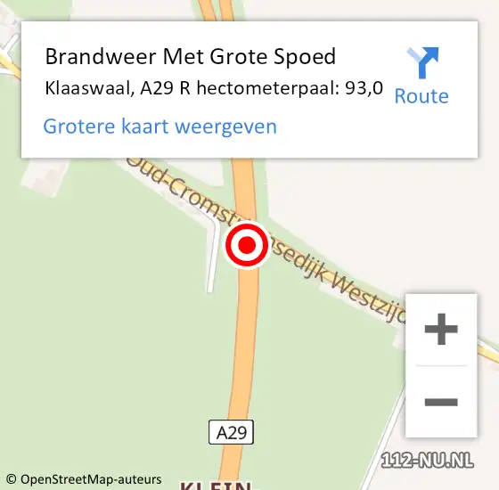 Locatie op kaart van de 112 melding: Brandweer Met Grote Spoed Naar Klaaswaal, A29 L hectometerpaal: 97,0 op 24 oktober 2017 09:17