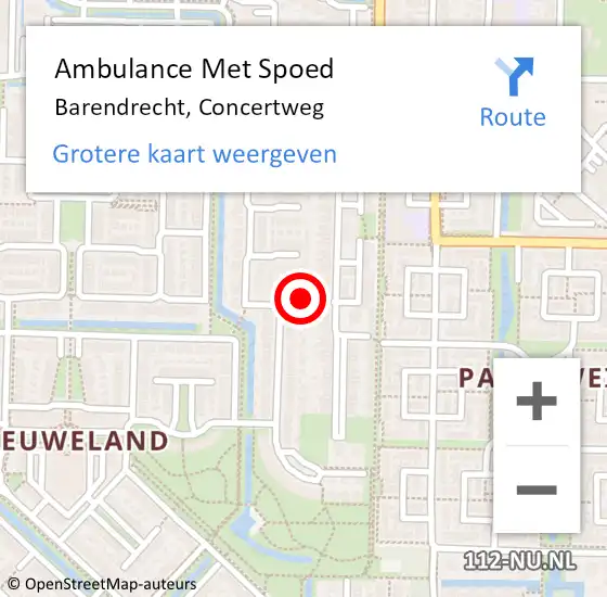 Locatie op kaart van de 112 melding: Ambulance Met Spoed Naar Barendrecht, Concertweg op 24 oktober 2017 09:20
