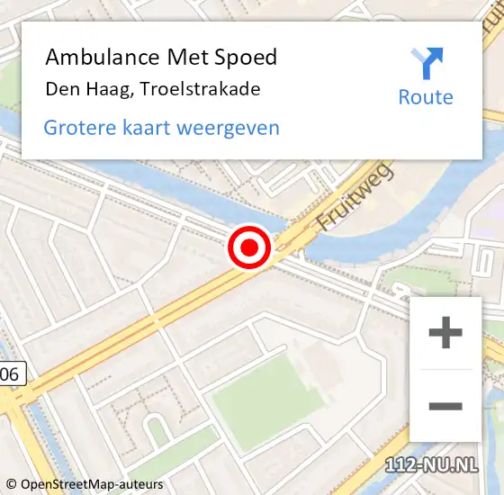 Locatie op kaart van de 112 melding: Ambulance Met Spoed Naar Den Haag, Troelstrakade op 24 oktober 2017 09:20