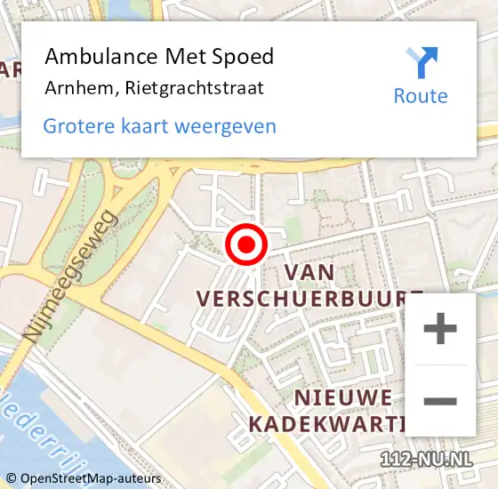 Locatie op kaart van de 112 melding: Ambulance Met Spoed Naar Arnhem, Rietgrachtstraat op 24 oktober 2017 09:21