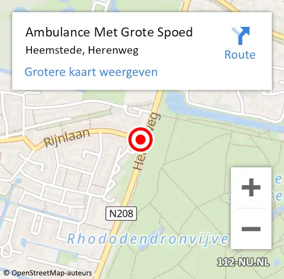 Locatie op kaart van de 112 melding: Ambulance Met Grote Spoed Naar Heemstede, Herenweg op 24 oktober 2017 09:24