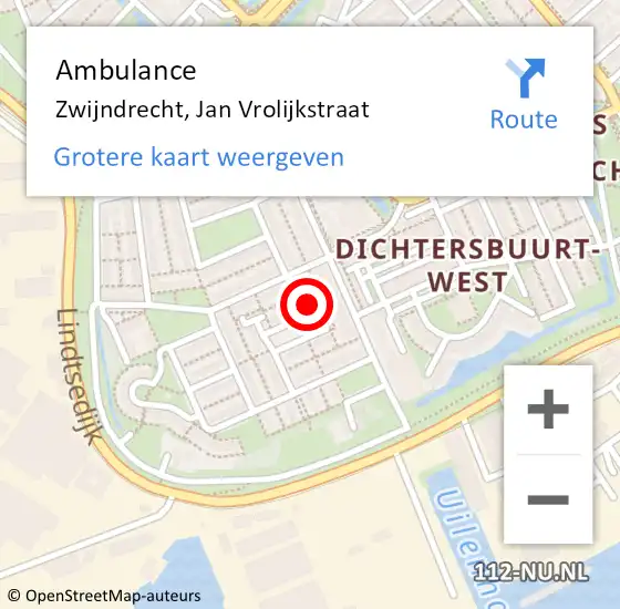 Locatie op kaart van de 112 melding: Ambulance Zwijndrecht, Jan Vrolijkstraat op 24 oktober 2017 09:24