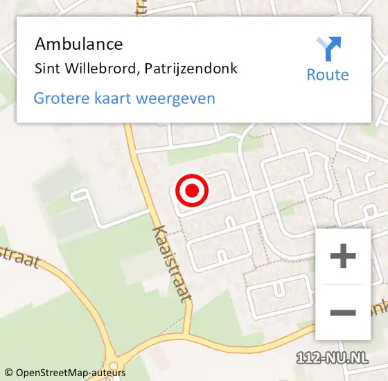 Locatie op kaart van de 112 melding: Ambulance Sint Willebrord, Patrijzendonk op 24 oktober 2017 09:42