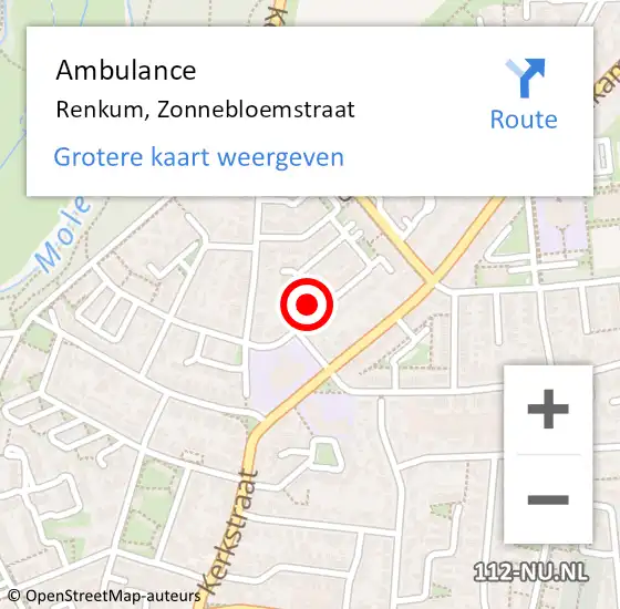 Locatie op kaart van de 112 melding: Ambulance Renkum, Zonnebloemstraat op 24 oktober 2017 10:43