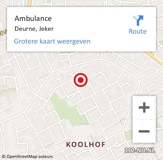 Locatie op kaart van de 112 melding: Ambulance Deurne, Jeker op 24 oktober 2017 10:53