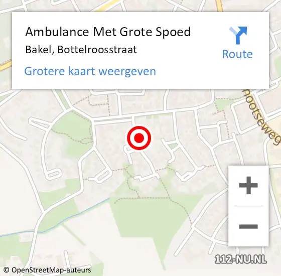 Locatie op kaart van de 112 melding: Ambulance Met Grote Spoed Naar Bakel, Bottelroosstraat op 24 oktober 2017 12:09