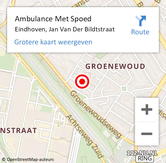 Locatie op kaart van de 112 melding: Ambulance Met Spoed Naar Eindhoven, Jan Van Der Bildtstraat op 24 oktober 2017 12:35