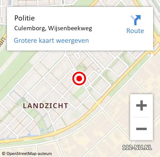 Locatie op kaart van de 112 melding: Politie Culemborg, Wijsenbeekweg op 5 februari 2014 07:36