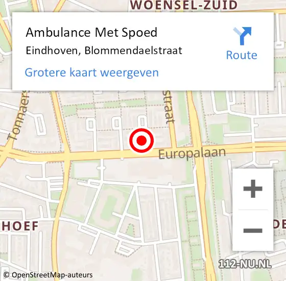 Locatie op kaart van de 112 melding: Ambulance Met Spoed Naar Eindhoven, Blommendaelstraat op 24 oktober 2017 13:17