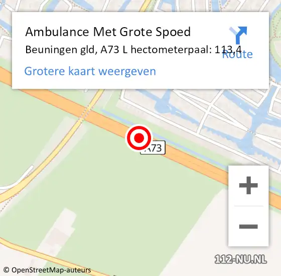 Locatie op kaart van de 112 melding: Ambulance Met Grote Spoed Naar Beuningen gld, A73 R hectometerpaal: 114,6 op 24 oktober 2017 13:38