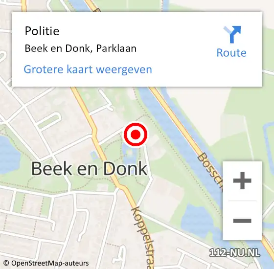 Locatie op kaart van de 112 melding: Politie Beek en Donk, Parklaan op 24 oktober 2017 15:46