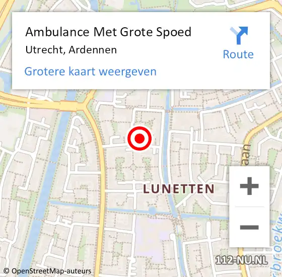 Locatie op kaart van de 112 melding: Ambulance Met Grote Spoed Naar Utrecht, Ardennen op 24 oktober 2017 16:02