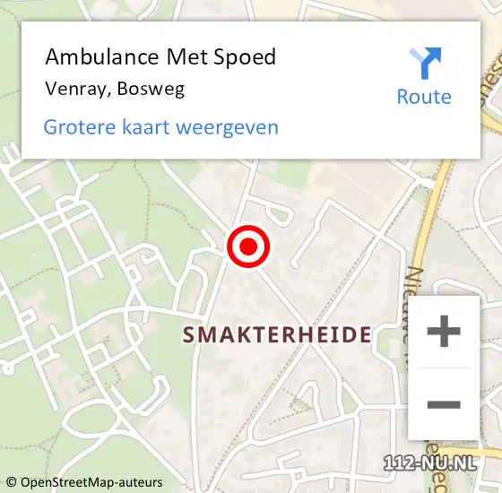 Locatie op kaart van de 112 melding: Ambulance Met Spoed Naar Venray, Bosweg op 24 oktober 2017 16:24