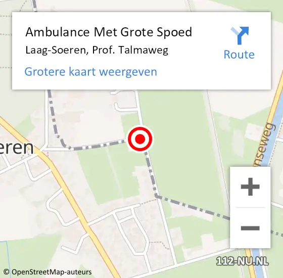 Locatie op kaart van de 112 melding: Ambulance Met Grote Spoed Naar Laag-Soeren, Prof. Talmaweg op 24 oktober 2017 16:29