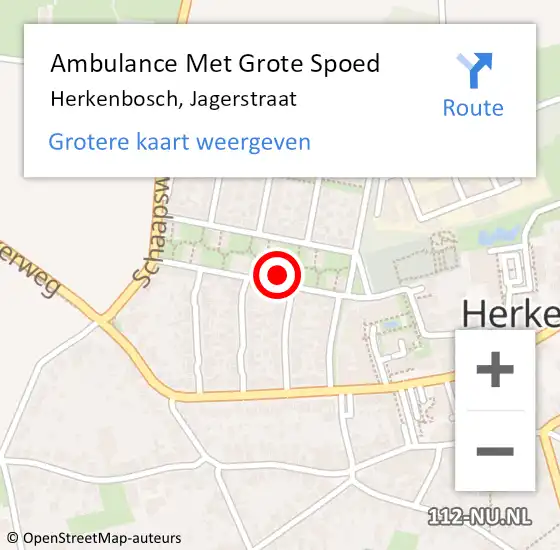 Locatie op kaart van de 112 melding: Ambulance Met Grote Spoed Naar Herkenbosch, Jagerstraat op 24 oktober 2017 17:42