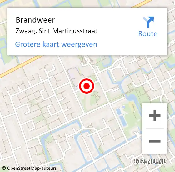 Locatie op kaart van de 112 melding: Brandweer Zwaag, Sint Martinusstraat op 24 oktober 2017 18:11