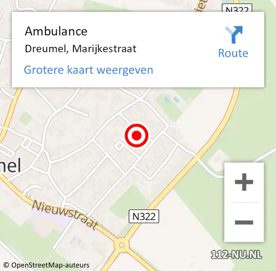 Locatie op kaart van de 112 melding: Ambulance Dreumel, Marijkestraat op 24 oktober 2017 18:12