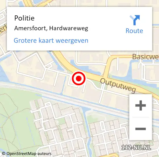 Locatie op kaart van de 112 melding: Politie Amersfoort, Hardwareweg op 24 oktober 2017 18:51