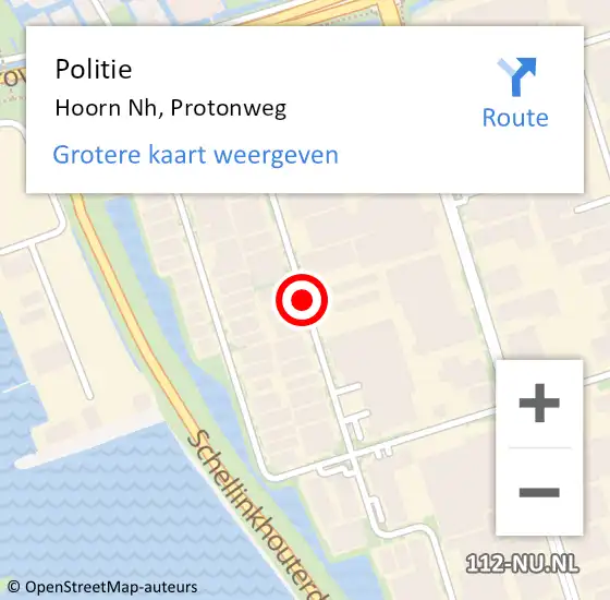 Locatie op kaart van de 112 melding: Politie Hoorn Nh, Protonweg op 24 oktober 2017 19:02