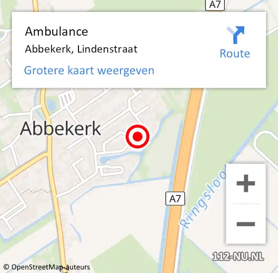 Locatie op kaart van de 112 melding: Ambulance Abbekerk, Lindenstraat op 24 oktober 2017 20:14