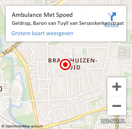 Locatie op kaart van de 112 melding: Ambulance Met Spoed Naar Geldrop, Baron van Tuyll van Serooskerkenstraat op 24 oktober 2017 20:22