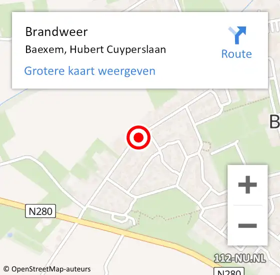 Locatie op kaart van de 112 melding: Brandweer Baexem, Hubert Cuyperslaan op 24 oktober 2017 20:28