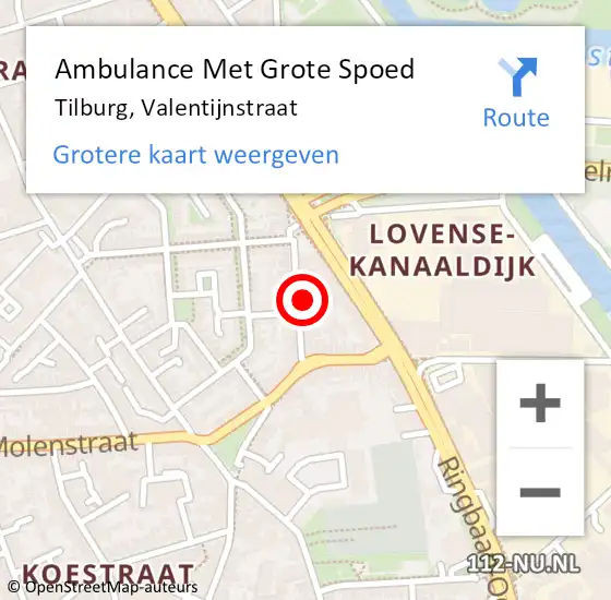 Locatie op kaart van de 112 melding: Ambulance Met Grote Spoed Naar Tilburg, Valentijnstraat op 24 oktober 2017 21:21