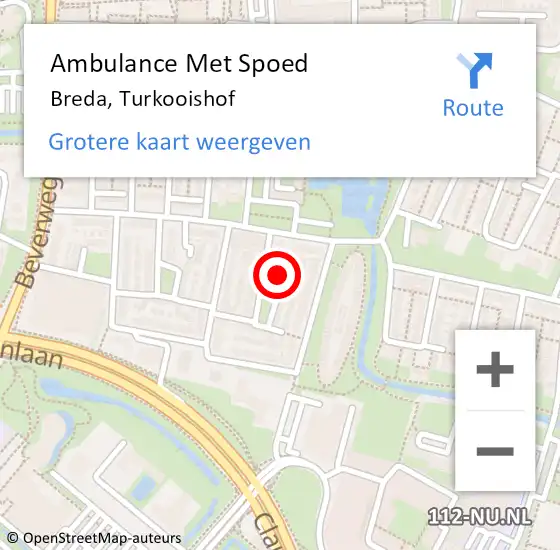 Locatie op kaart van de 112 melding: Ambulance Met Spoed Naar Breda, Turkooishof op 24 oktober 2017 22:03