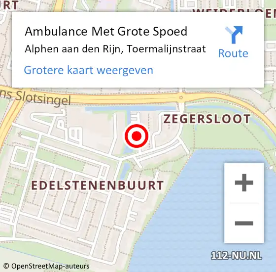 Locatie op kaart van de 112 melding: Ambulance Met Grote Spoed Naar Alphen aan den Rijn, Toermalijnstraat op 24 oktober 2017 23:37