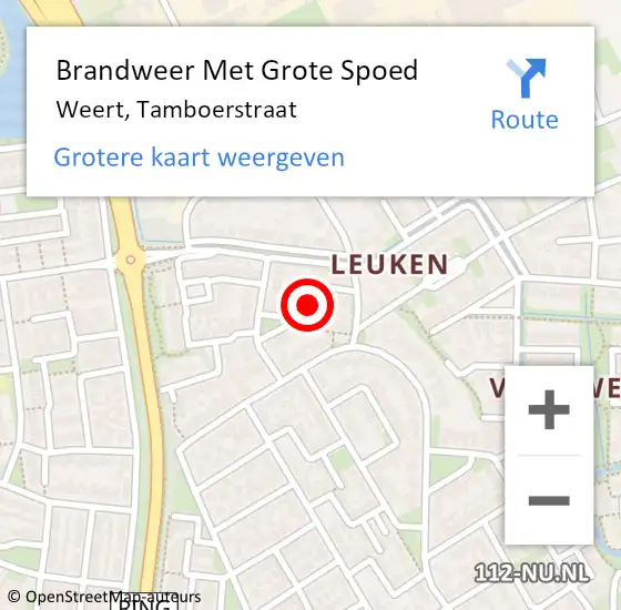 Locatie op kaart van de 112 melding: Brandweer Met Grote Spoed Naar Weert, Tamboerstraat op 25 oktober 2017 00:02