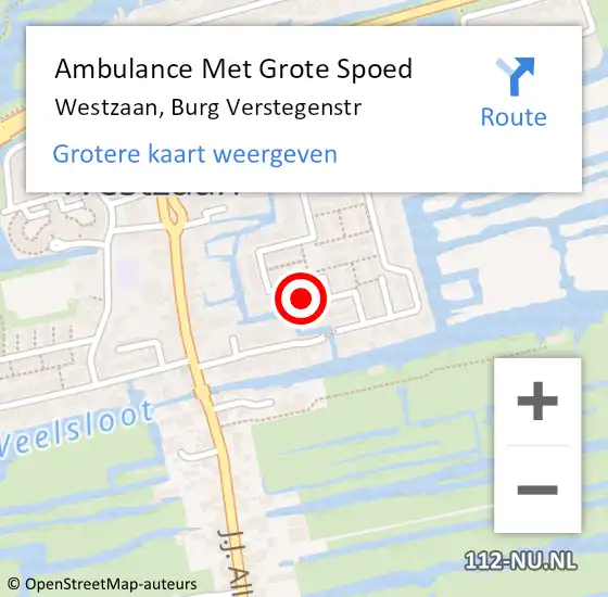 Locatie op kaart van de 112 melding: Ambulance Met Grote Spoed Naar Westzaan, Burg Verstegenstr op 25 oktober 2017 01:43