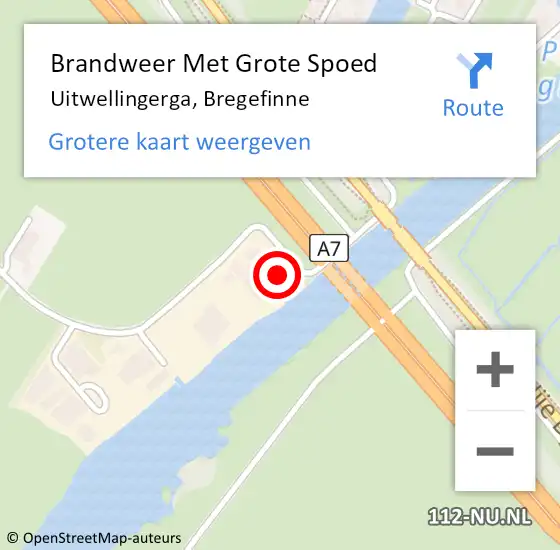 Locatie op kaart van de 112 melding: Brandweer Met Grote Spoed Naar Uitwellingerga, Bregefinne op 25 oktober 2017 04:20